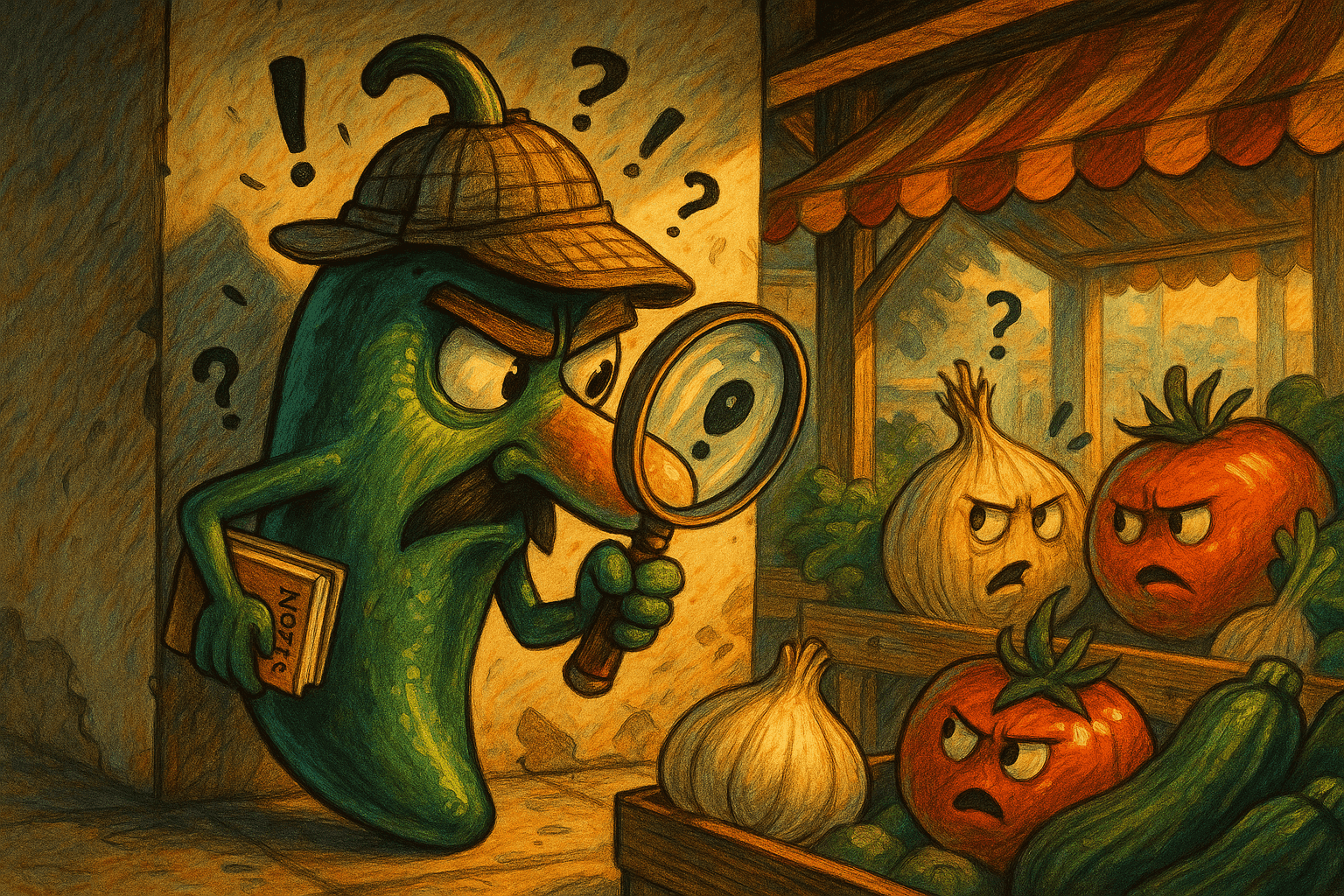 A cartoon jalapeño pepper with a curious expression peeking around a corner and snooping